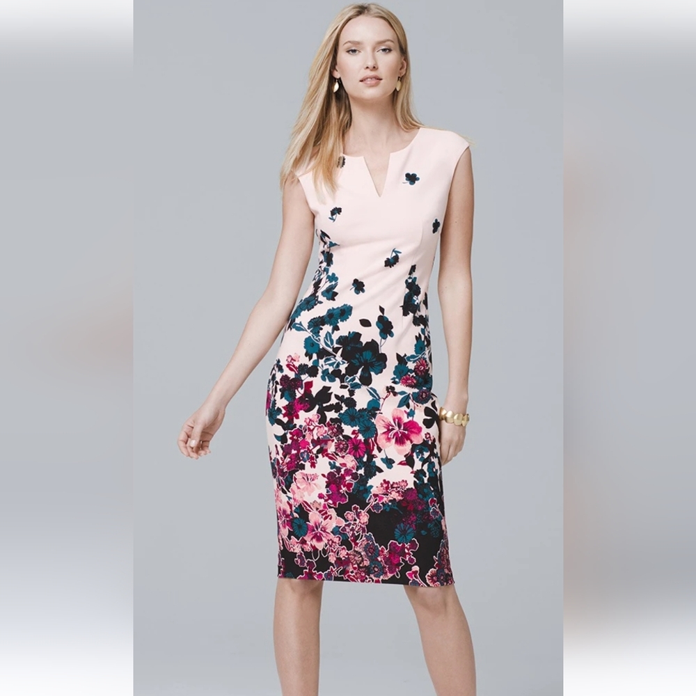 NWT White House Black Market Sleeveless Floral Printed Sheath Dress Sz. 2